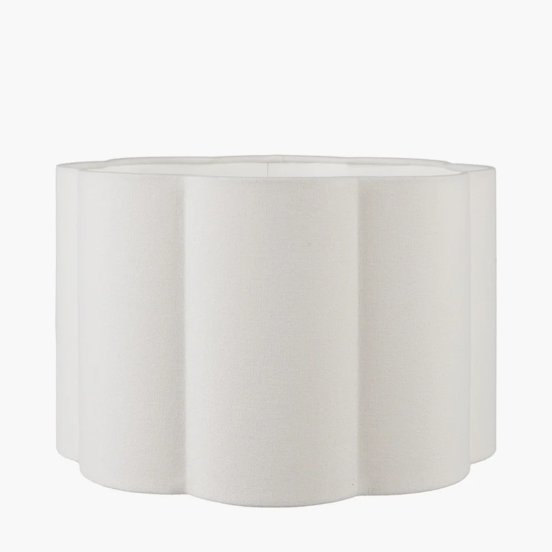 Priscilla Denim Blue Striped Ceramic Table Lamp Base with Bloom 30cm White Handloom Scalloped Cylinder Lampshade