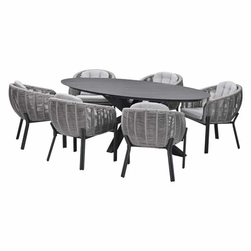 Fiji tuinset 7-delig Aluminium Carbon Black met Scotland tafel Napoli Grey 230x115 cm