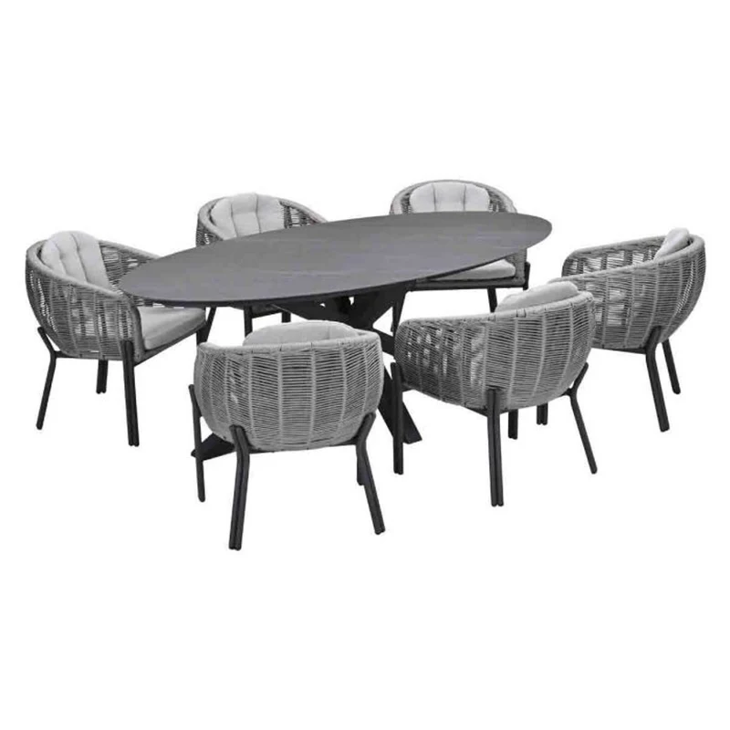 Fiji tuinset 7-delig Aluminium Carbon Black met Scotland tafel Napoli Grey 230x115 cm