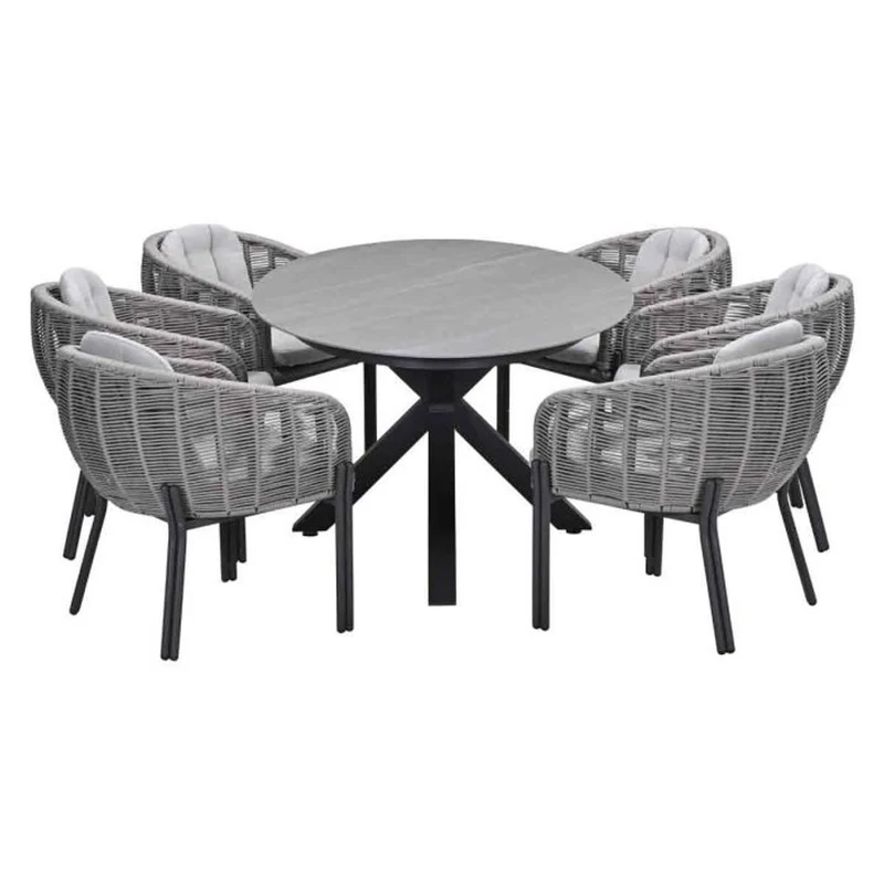 Fiji tuinset 7-delig Aluminium Carbon Black met Scotland tafel Napoli Sand 230x115 cm