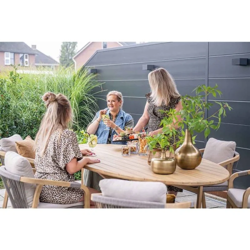 Santos dining tuinset 7-delig Acacia White Wash met Urania tafel ovaal 220x115 cm