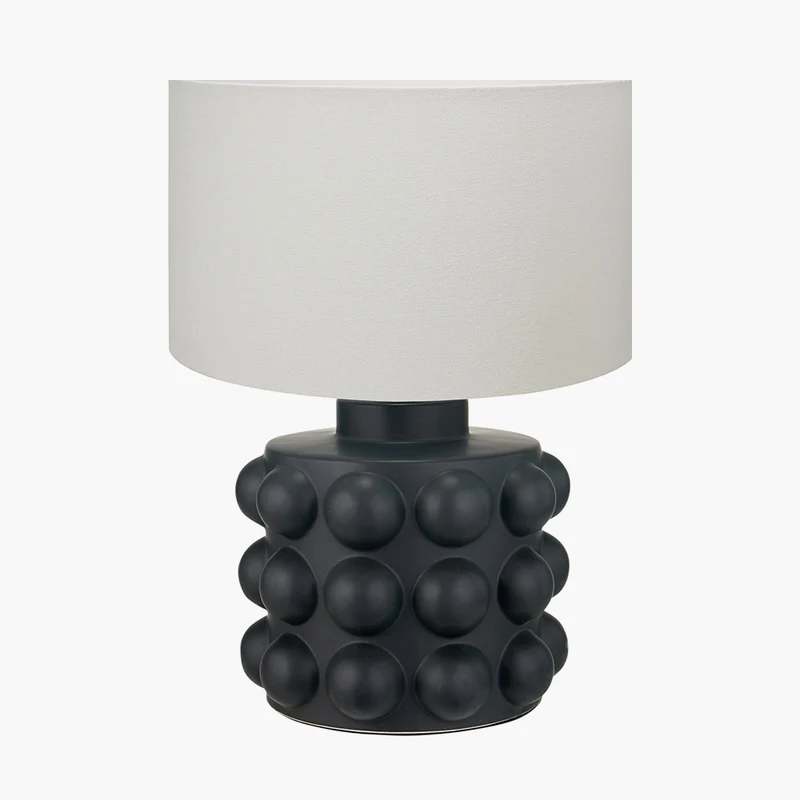 Serenity Black Bobbled Ceramic Large Table Lamp Base with Henry 45cm White Handloom Cylinder Lampshade