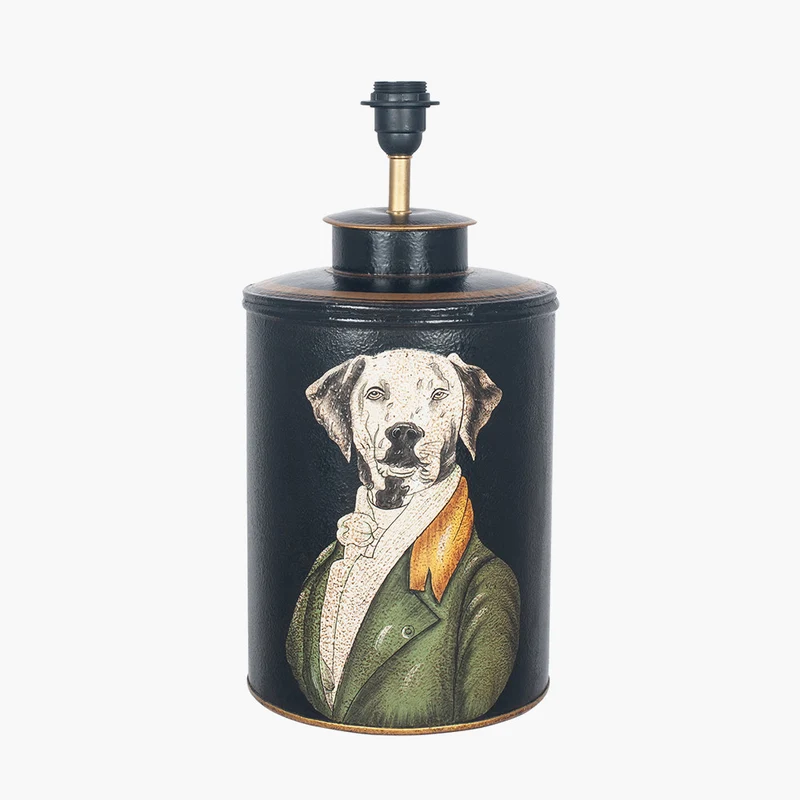 Pointer Black Hand Painted Dog Table Lamp Base with Harry 40cm Sage Cotton Mix Cylinder Lampshade