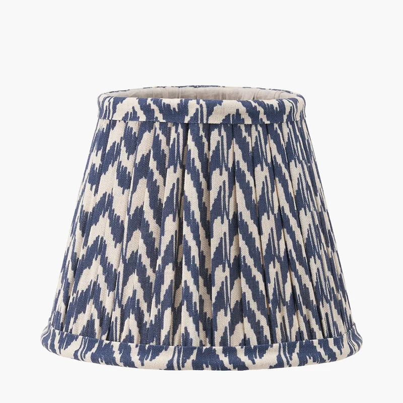 Piero Antique Bronze Metal Double Wall Light with Vienna 16cm Blue Chevron Mushroom Pleat Lampshade