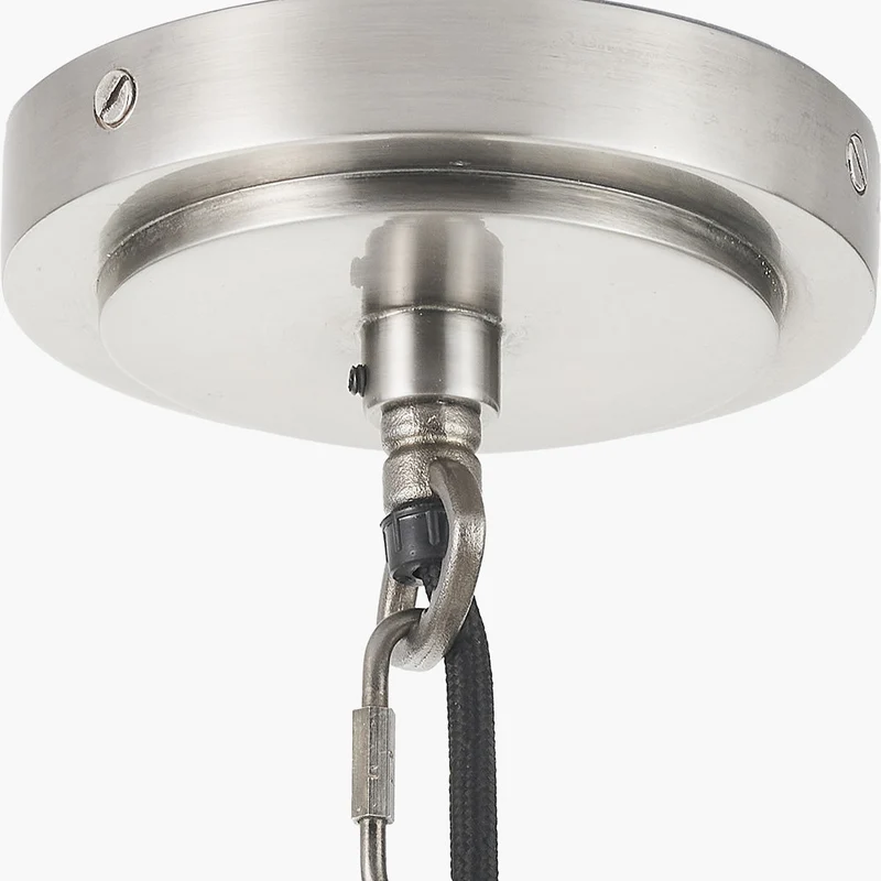 Salvatore Antique Silver Metal 6 Arm Pendant with Thiago 16cm Ocean Blue Stripe Mushroom Pleat Tapered Lampshade