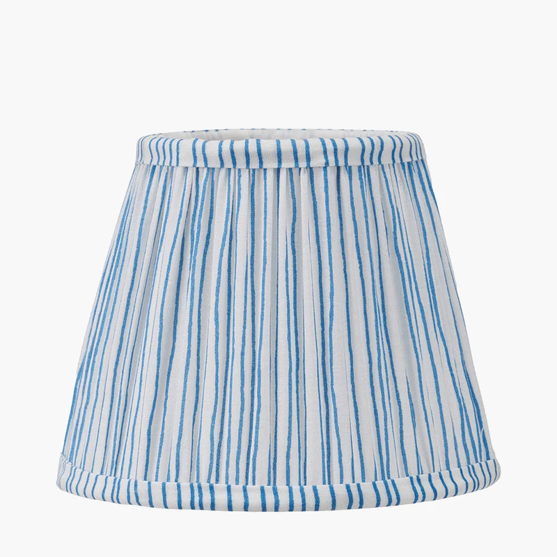 Salvatore Antique Silver Metal 6 Arm Pendant with Thiago 16cm Ocean Blue Stripe Mushroom Pleat Tapered Lampshade