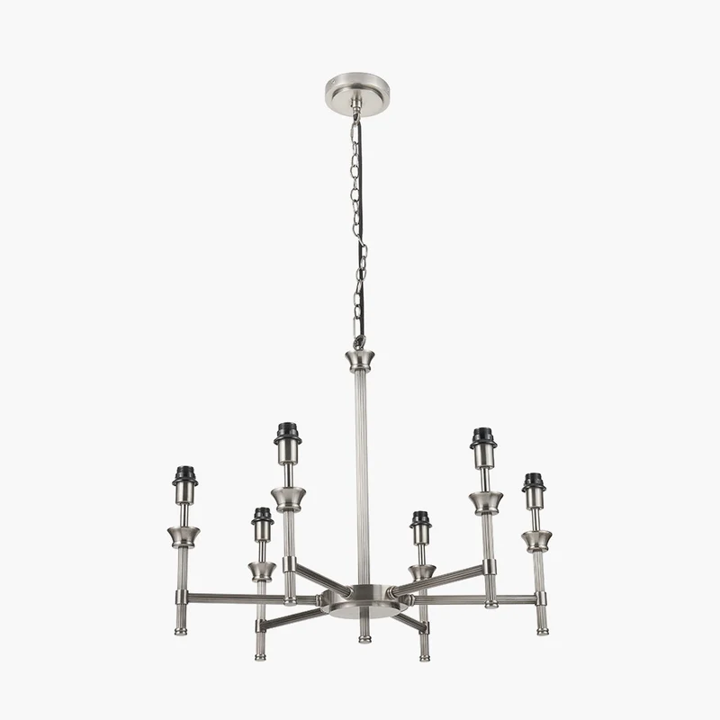 Salvatore Antique Silver Metal 6 Arm Pendant with Thiago 16cm Cinnamon Stripe Mushroom Pleat Tapered Lampshade