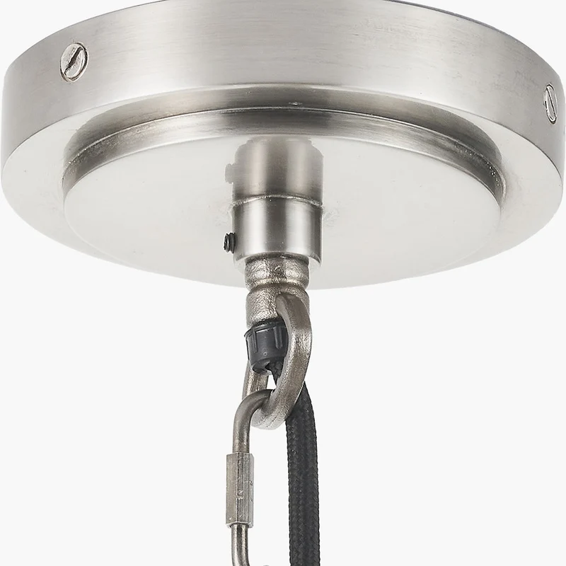 Salvatore Antique Silver Metal 6 Arm Pendant with Thiago 16cm Cinnamon Stripe Mushroom Pleat Tapered Lampshade