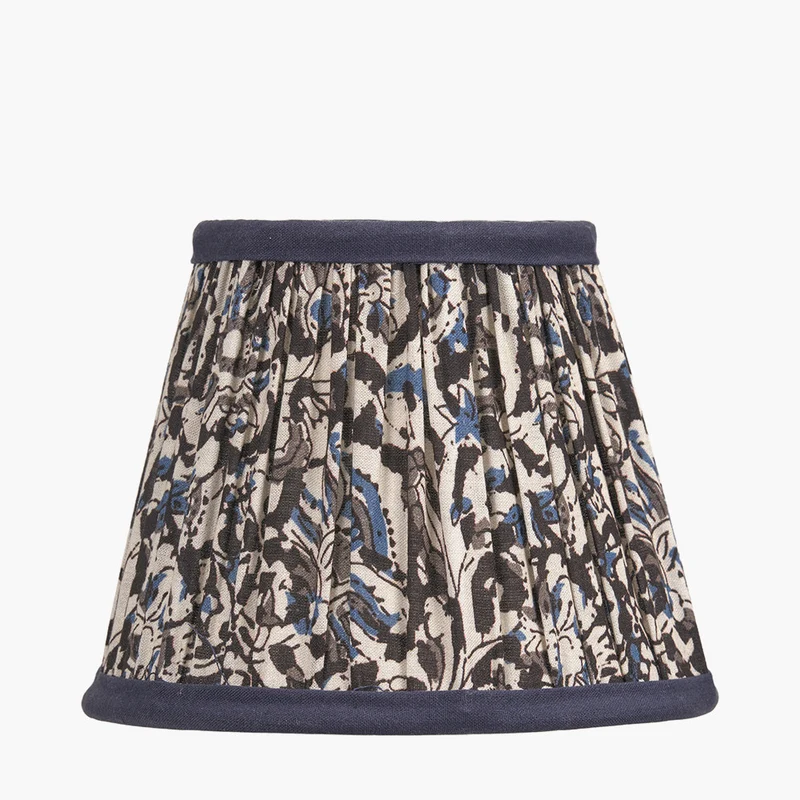 Ornella 16cm Blue Floral Design Mushroom Pleat Tall Tapered Lampshade
