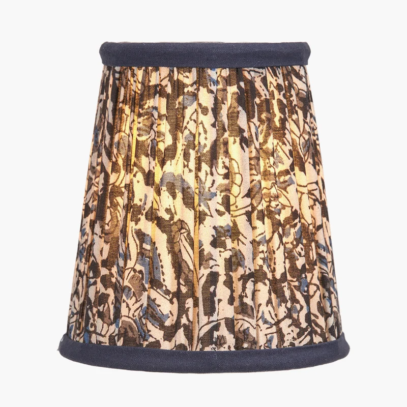 Ornella 14cm Blue Floral Design Mushroom Pleat Tall Tapered Candle Clip Lampshade