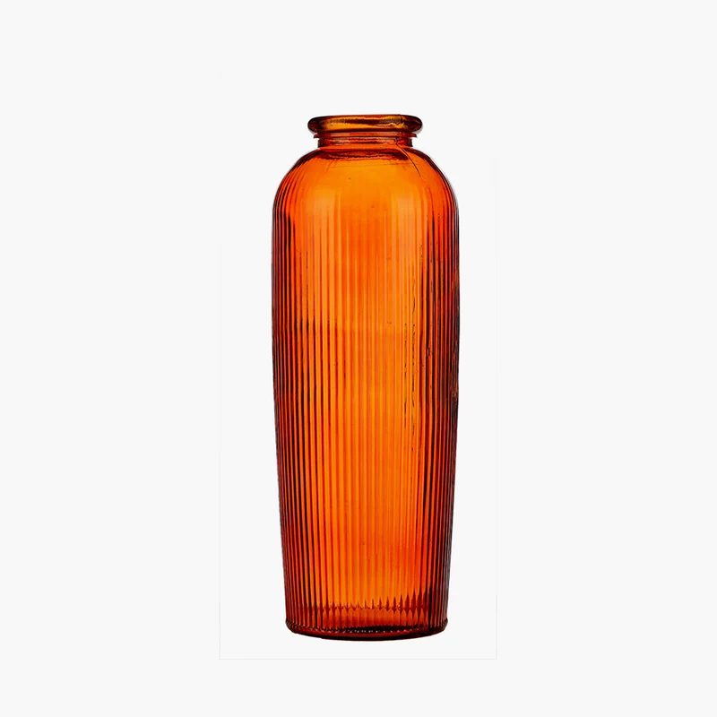 Orange Recycled Glass Ribbed Vase Tall