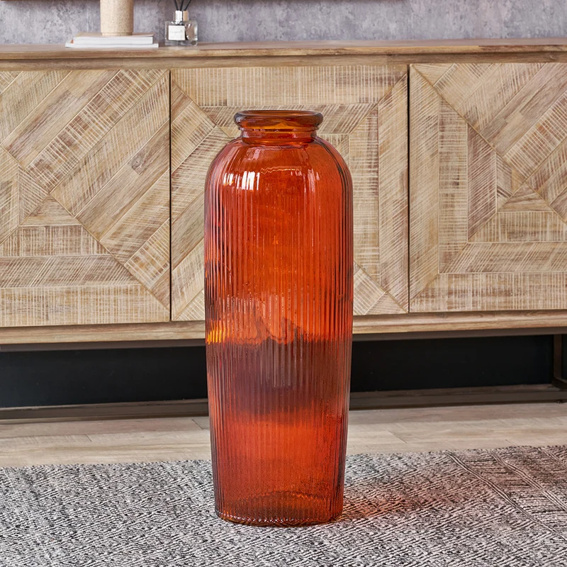 Orange Recycled Glass Ribbed Vase Tall