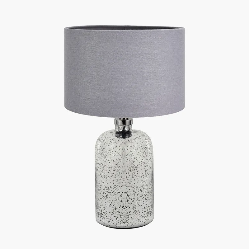 Ophelia Small Mercurial Glass Table Lamp Base with Lino 30cm Steel Grey Self Lined Linen Cylinder Lampshade