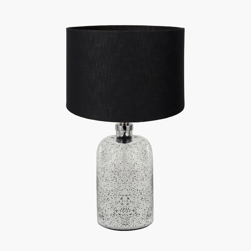 Ophelia Small Mercurial Glass Table Lamp Base with Lino 30cm Black Self Lined Linen Cylinder Lampshade