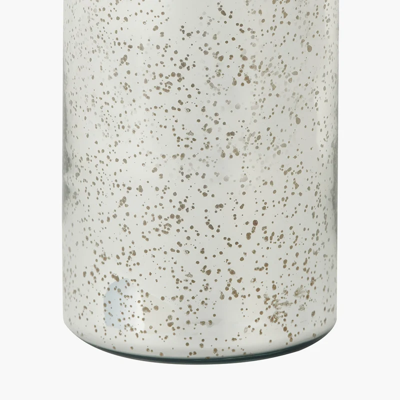 Ophelia Small Mercurial Glass Table Lamp Base with Lino 30cm Black Self Lined Linen Cylinder Lampshade