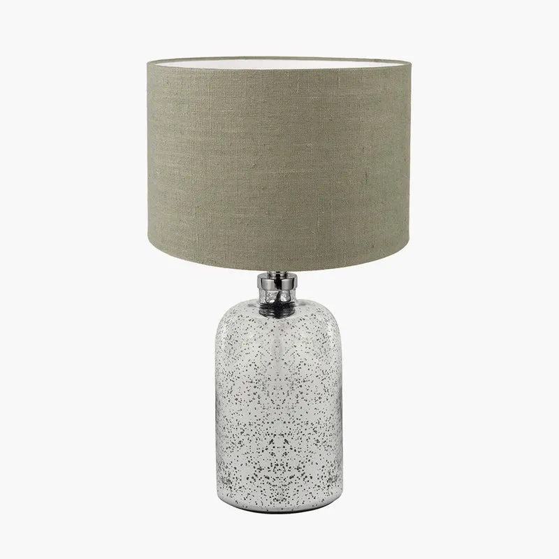 Ophelia Small Mercurial Glass Table Lamp Base with Edward 30cm Pistachio Green Linen Cylinder Lampshade