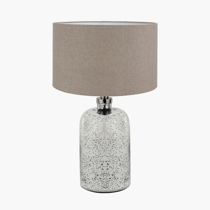Ophelia Small Mercurial Glass Table Lamp Base with Edward 30cm Natural Linen Cylinder Lampshade