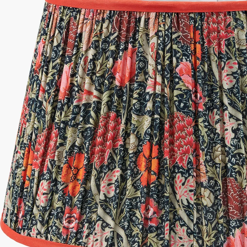 Piero Antique Bronze Metal Candlestick Table Lamp Base with Floressa 35cm Red Floral Patterned Mushroom Pleat Tapered Lamp Shade