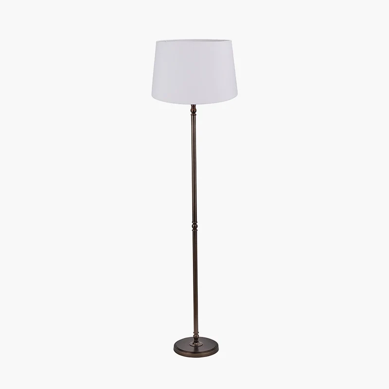 Piero Antique Bronze Metal Candlestick Floor Lamp Base with Winston 45cm White Handloom Tapered Lampshade