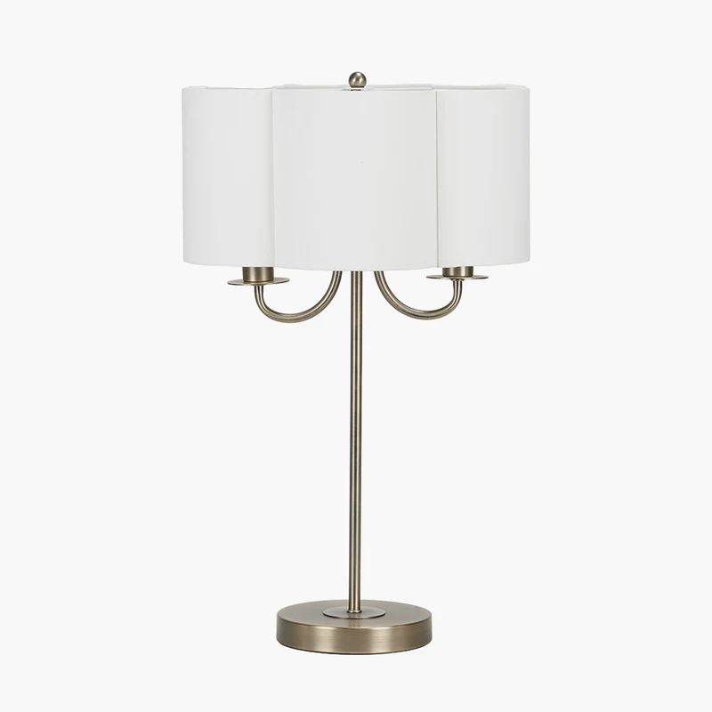 Seraphine Matt Antique Brass Metal and White Cotton Mix Scallop Shaded Table Lamp