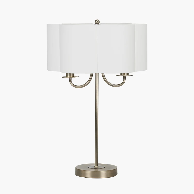 Seraphine Matt Antique Brass Metal and White Cotton Mix Scallop Shaded Table Lamp