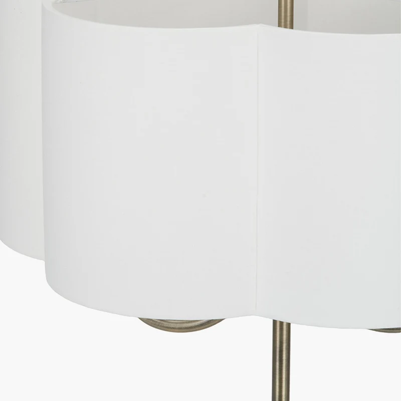 Seraphine Matt Antique Brass Metal and White Cotton Mix Scallop Shaded Table Lamp