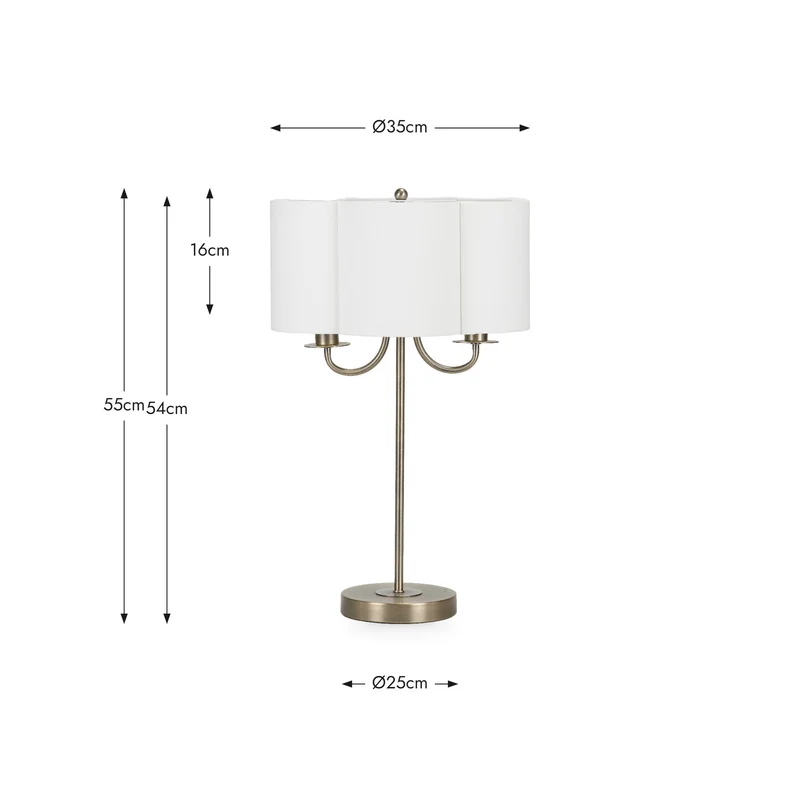 Seraphine Matt Antique Brass Metal and White Cotton Mix Scallop Shaded Table Lamp