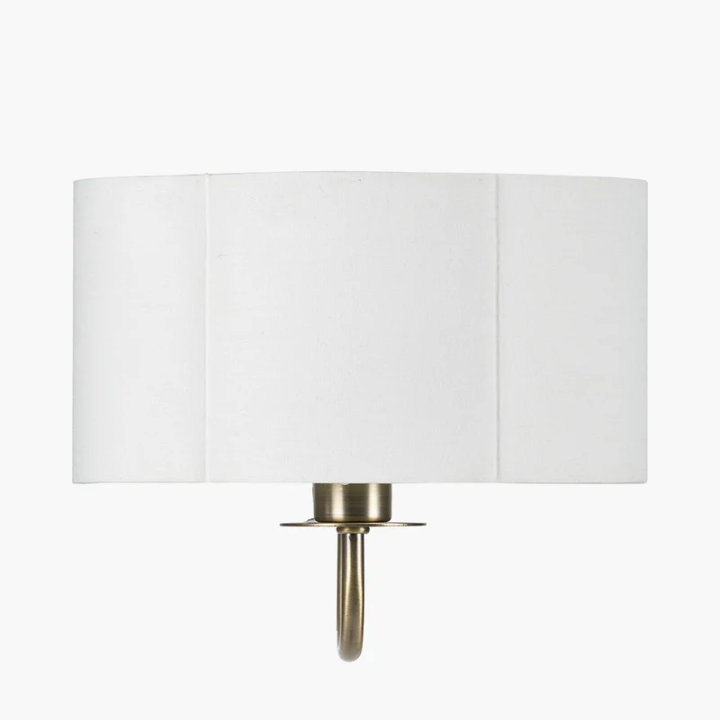 Seraphine Matt Antique Brass Metal and White Cotton Mix Scallop Half Shaded Wall Light