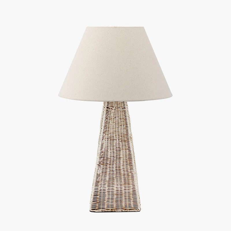Seacomb Rattan Pyramid Table Lamp Base with Seychelles 45cm Cream Slubby Cotton Empire Lampshade