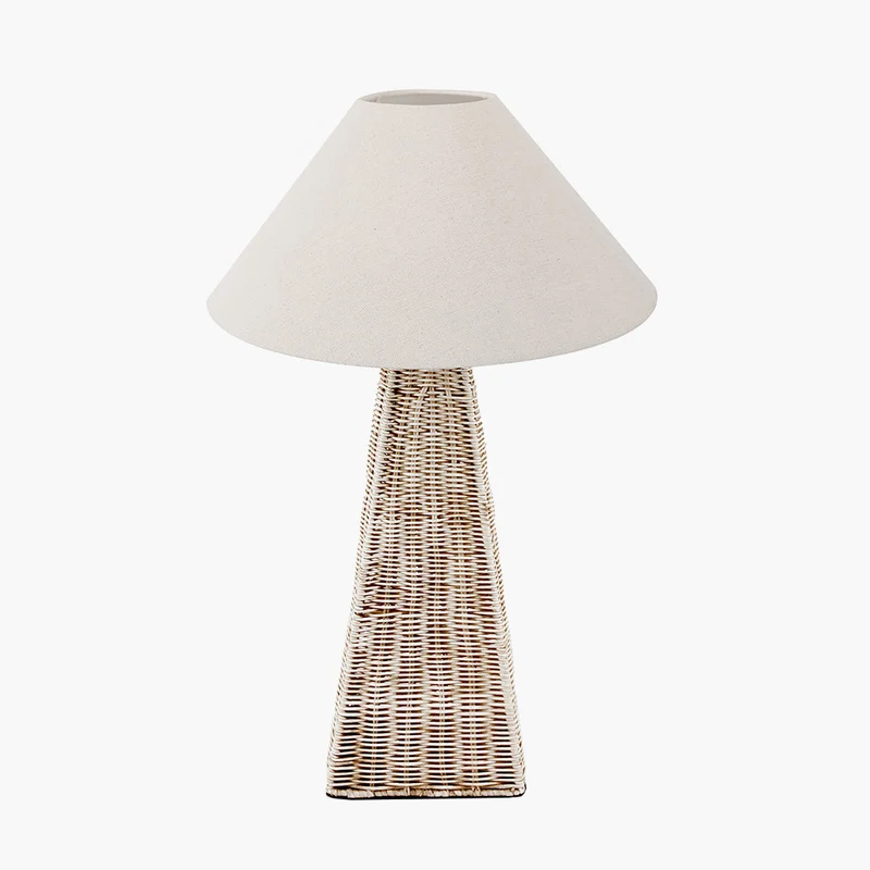 Seacomb Rattan Pyramid Table Lamp Base with Harley 40cm Slubby Hopsack Empire Lampshade