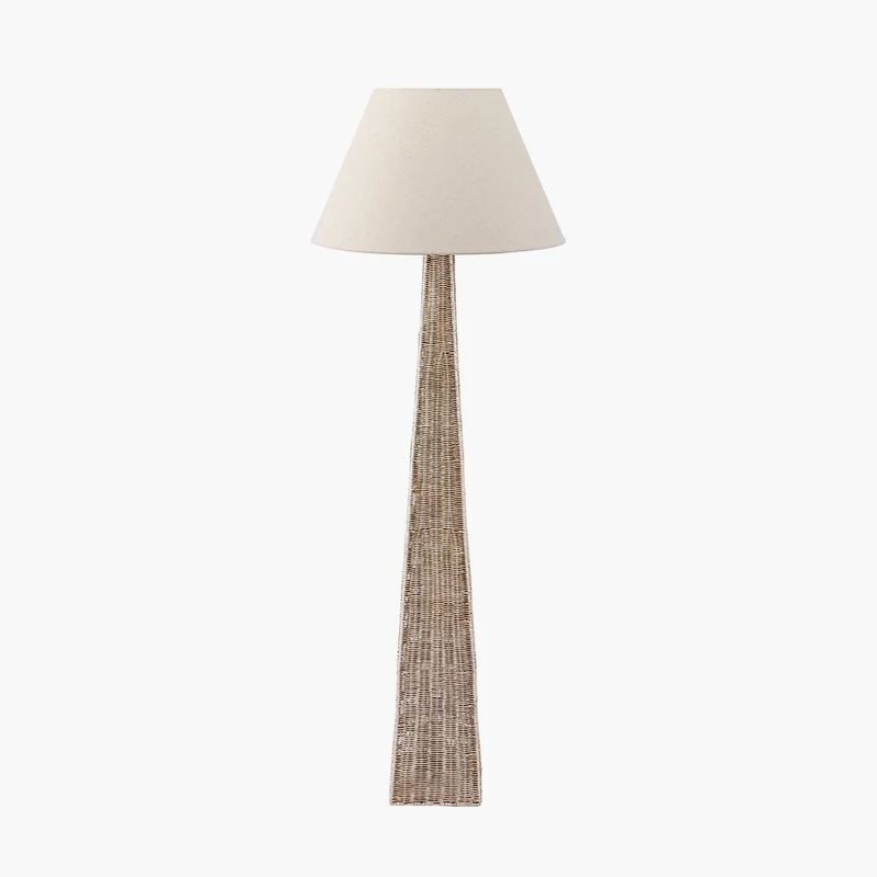 Seacomb Rattan Pyramid Floor Lamp Base with Seychelles 45cm Cream Slubby Cotton Empire Lampshade