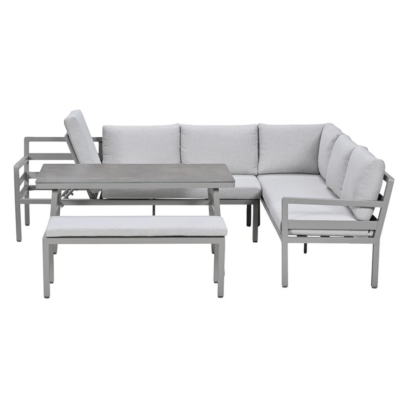 Garden Impressions Corsica lounge-dining set 4-delig rechts taupe valley sand slate grijs keramisch glas