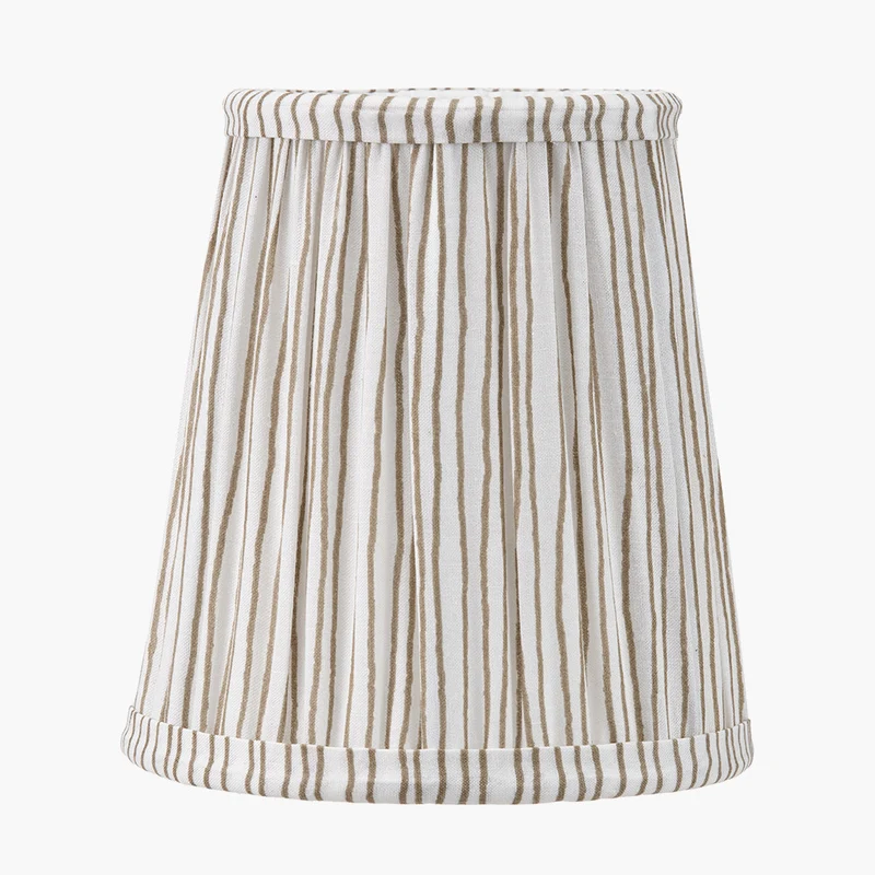 Piero Antique Bronze Metal Double Wall Light with Thiago 14cm Natural Stripe Mushroom Pleat Tall Tapered Candle Clip Lampshade