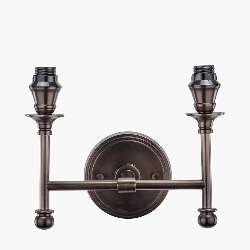 Piero Antique Bronze Metal Double Wall Light with Ornella 14cm Green Floral Design Mushroom Pleat Tall Tapered Candle Clip Lampshade