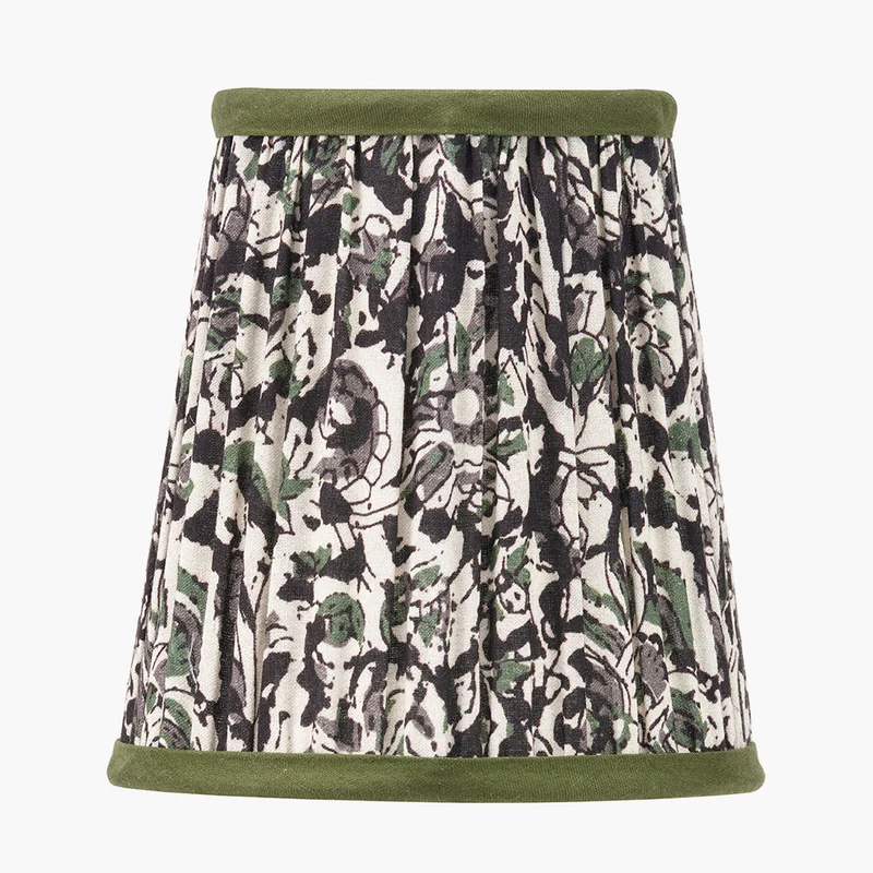 Piero Antique Bronze Metal Double Wall Light with Ornella 14cm Green Floral Design Mushroom Pleat Tall Tapered Candle Clip Lampshade