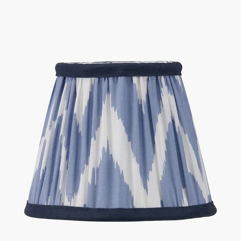 Piero Antique Bronze Metal Double Wall Light with Kamilah 16cm Blue Chevron Patterned Mushroom Pleat Tapered Lamp Shade