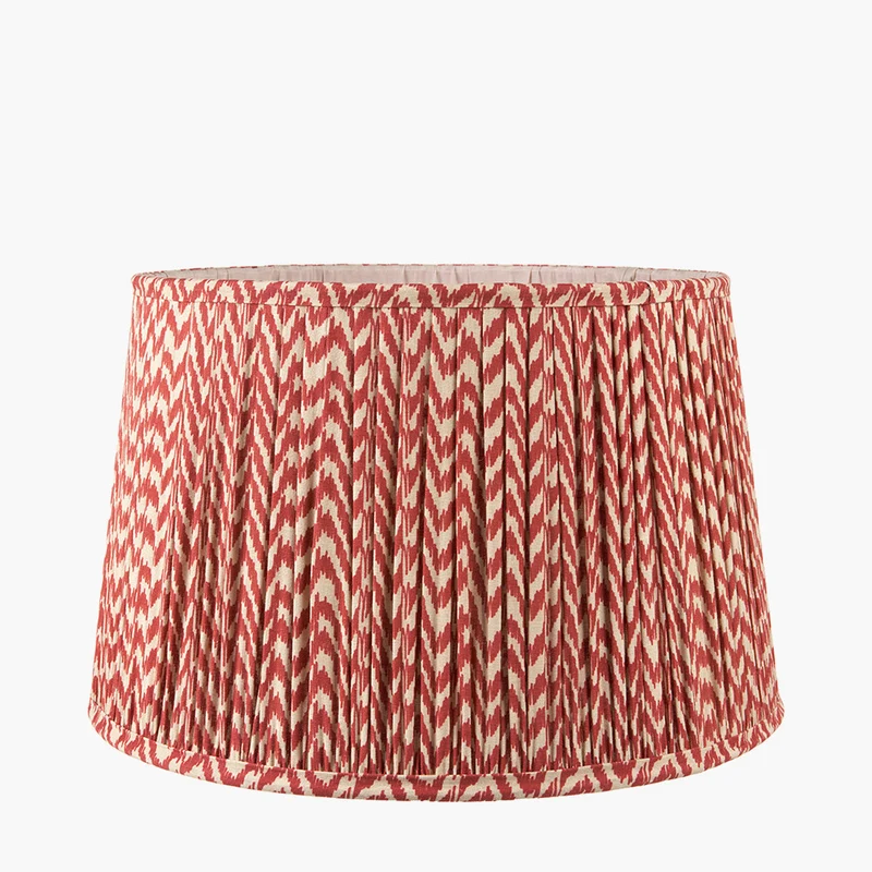 Piero Antique Bronze Metal Candlestick Table Lamp Base with Vienna 35cm Red Chevron Mushroom Pleat Lampshade