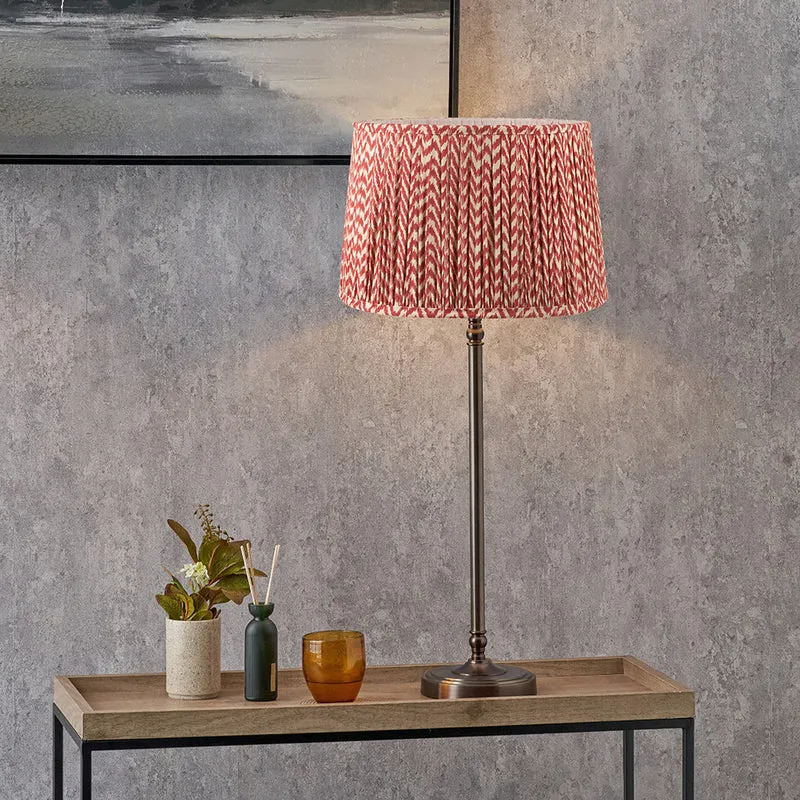 Piero Antique Bronze Metal Candlestick Table Lamp Base with Vienna 35cm Red Chevron Mushroom Pleat Lampshade