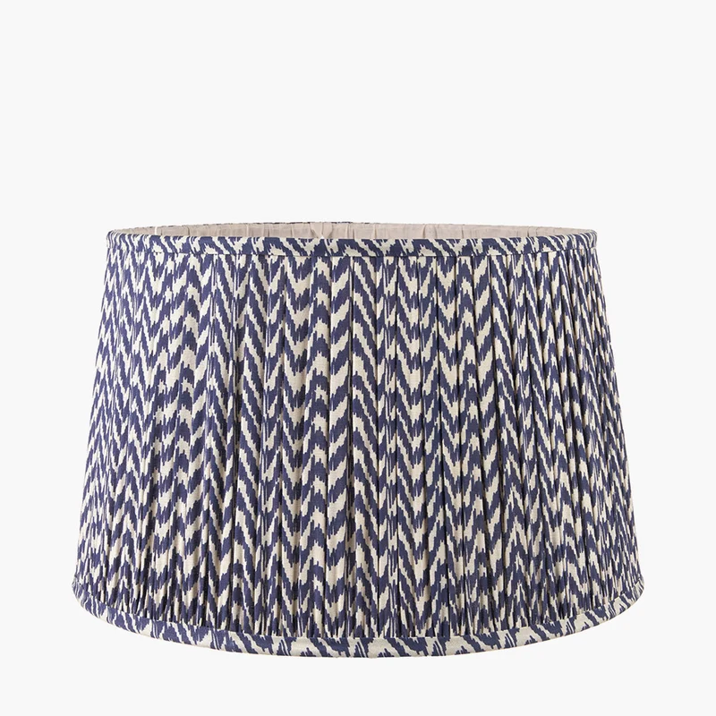 Piero Antique Bronze Metal Candlestick Table Lamp Base with Vienna 35cm Blue Chevron Mushroom Pleat Lampshade