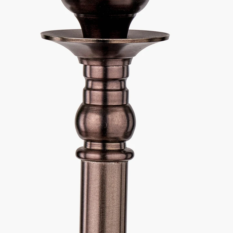 Piero Antique Bronze Metal Candlestick Table Lamp Base with Thiago 35cm Natural Stripe Mushroom Pleat Tapered Lampshade