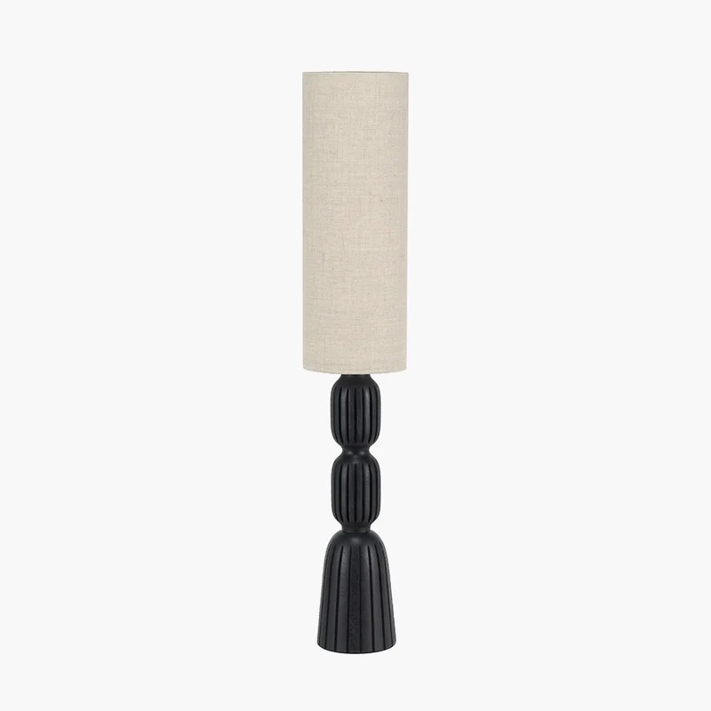 Sahana Black Ribbed Slim Wood Table Lamp
