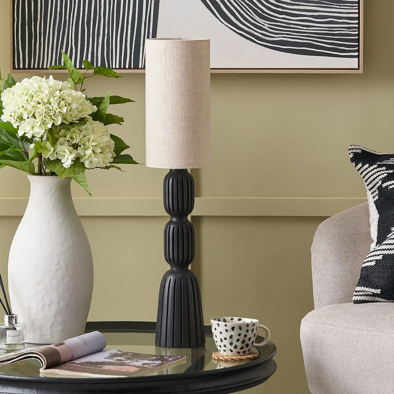 Sahana Black Ribbed Slim Wood Table Lamp