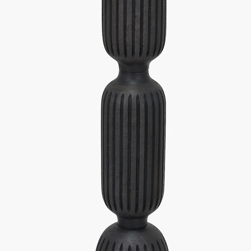 Sahana Black Ribbed Slim Wood Floor Lamp