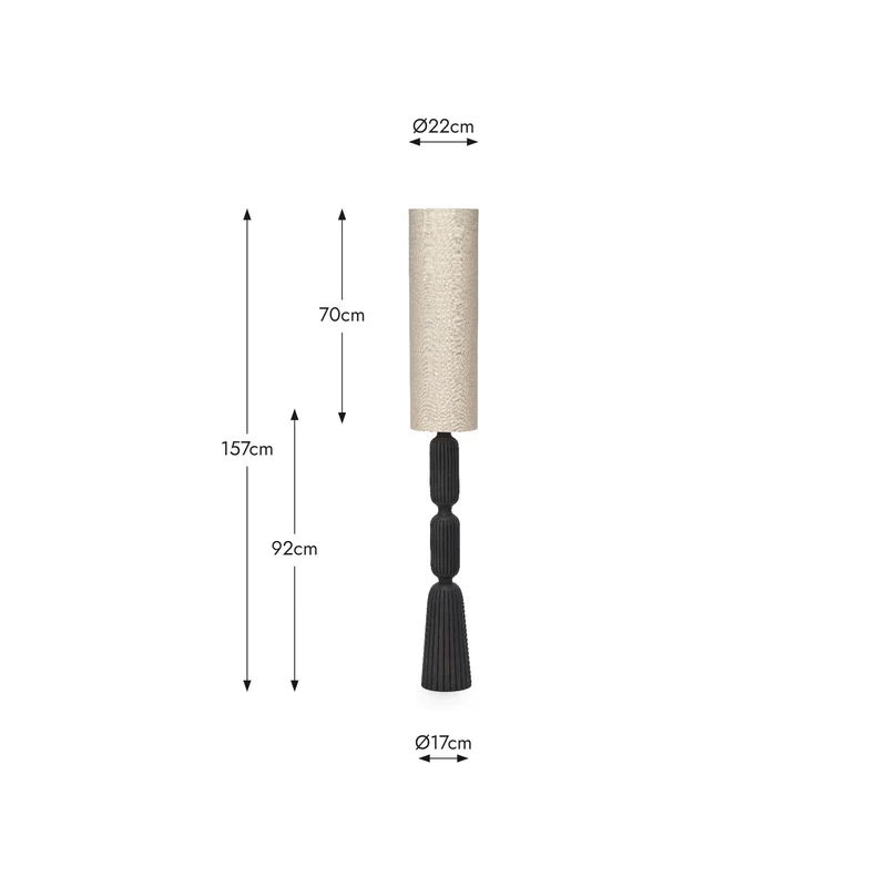 Sahana Black Ribbed Slim Wood Floor Lamp