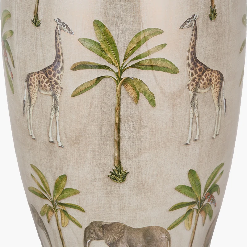 Safari Tall Glass Table Lamp Base with Edward 40cm Natural Linen Cylinder Lampshade