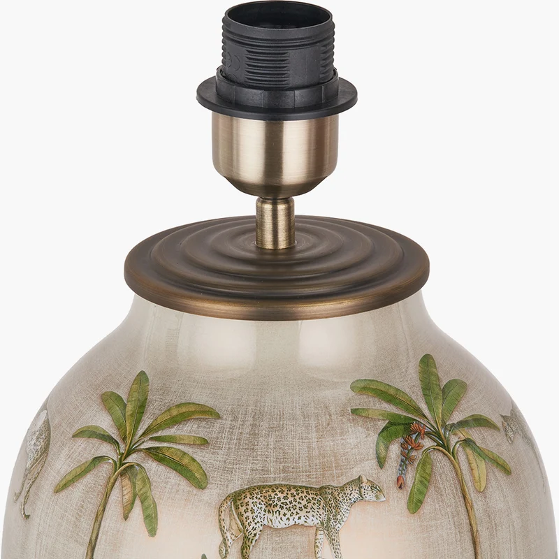 Safari Tall Glass Table Lamp Base with Edward 40cm Natural Linen Cylinder Lampshade