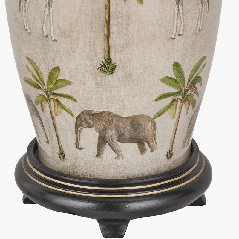 Safari Tall Glass Table Lamp Base with Edward 40cm Natural Linen Cylinder Lampshade