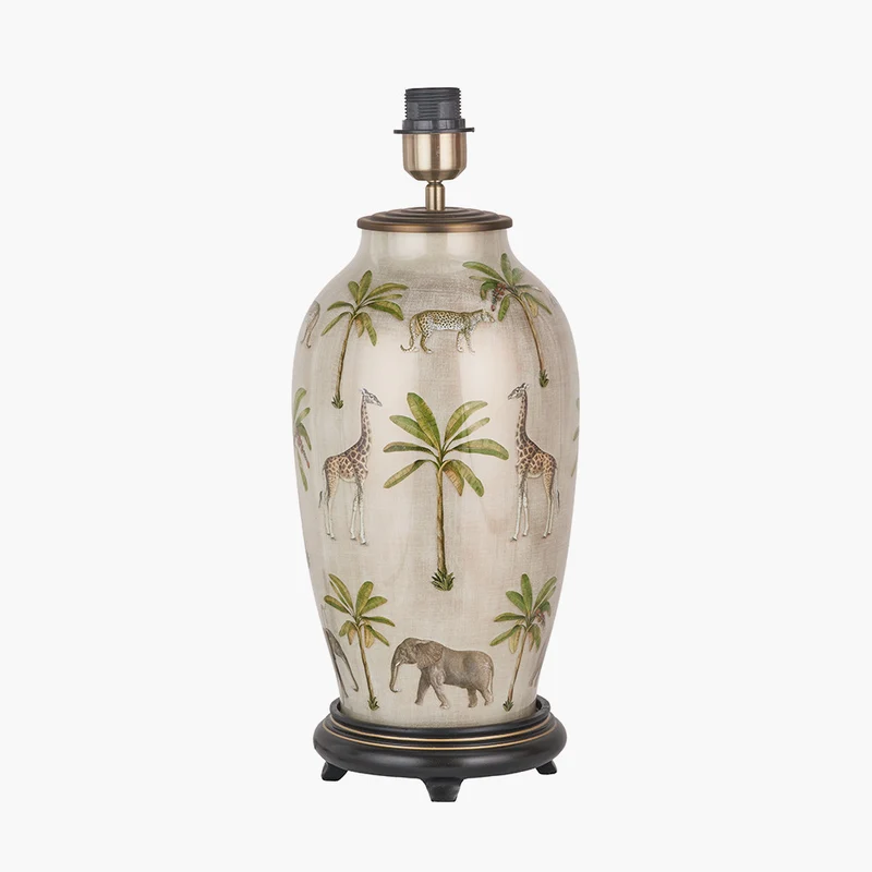 Safari Tall Glass Table Lamp Base with Bacall 45cm Almond Silk Knife Pleat Empire Lampshade