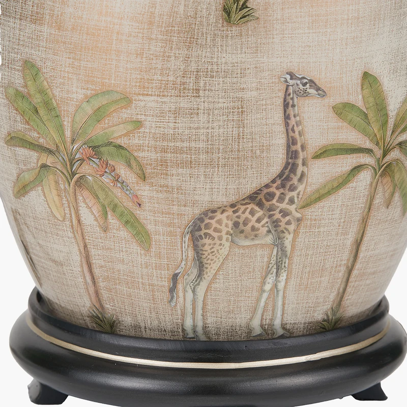 Safari Medium Glass Table Lamp Base with Edward 35cm Pistachio Green Linen Cylinder Lampshade