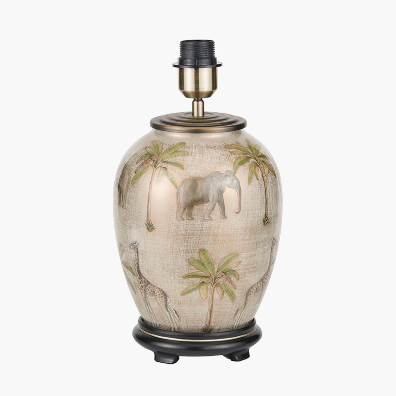 Safari Medium Glass Table Lamp Base with Bacall 40cm Almond Silk Knife Pleat Empire Lampshade